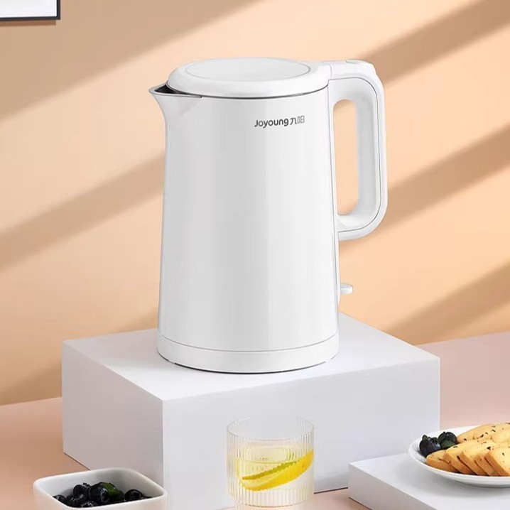 九阳电热水壶1.5升家用双层防烫304不锈钢内胆便携式烧水小型水壶